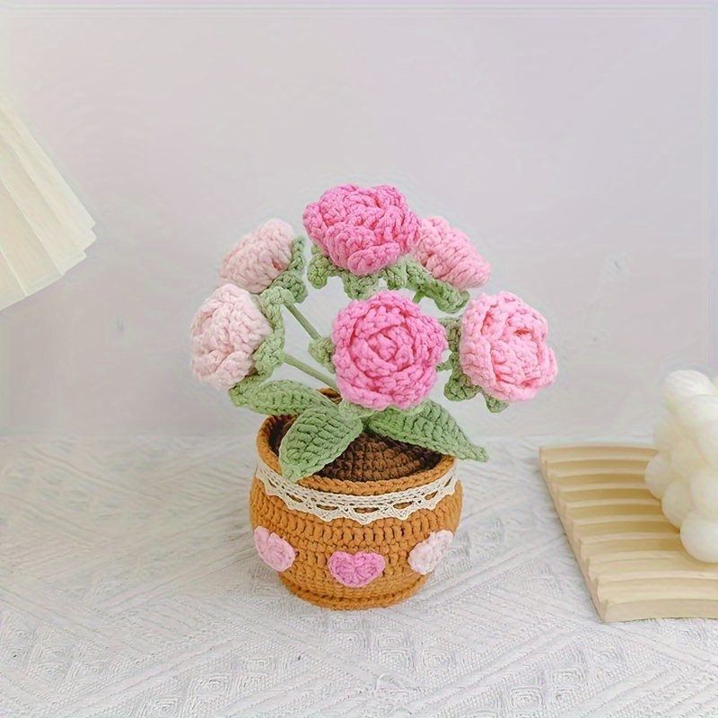 玫瑰花盆栽钩织品